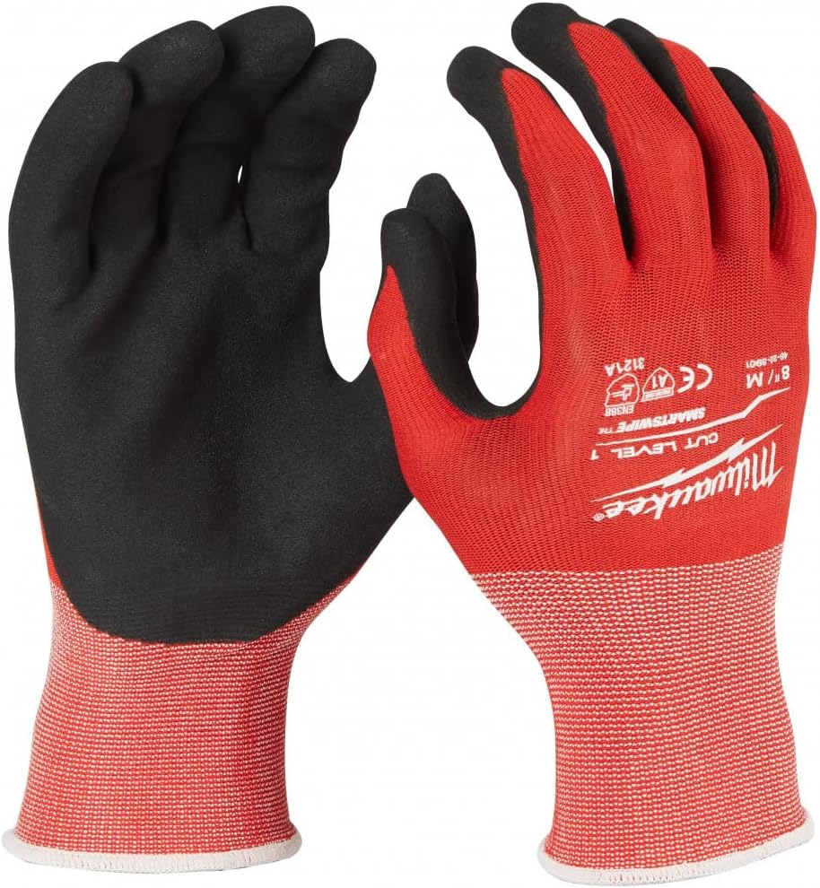 Milwaukee 493247141 Cut resistant gloves, Men's, Cut Level 1, Red, Size 8"/M, Pack of 1 pair